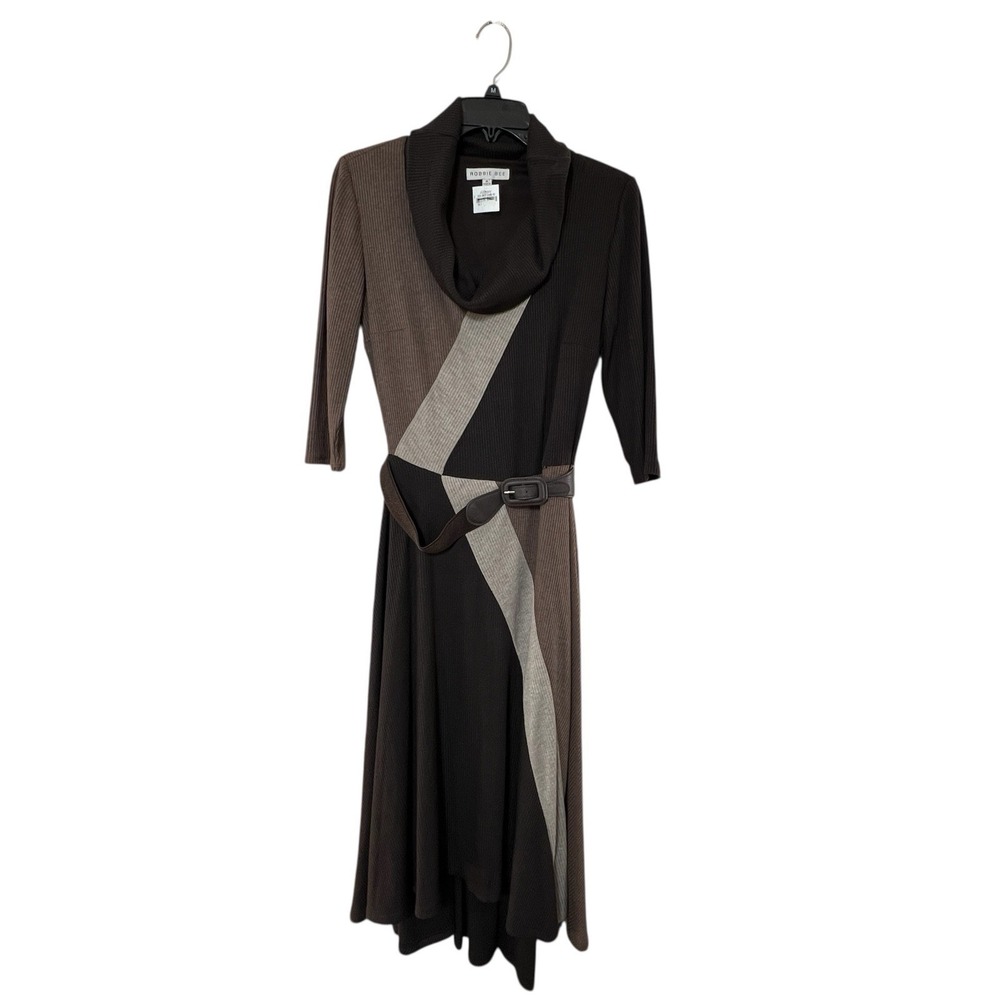 Robbie Bee Dress Women's M‎ Cowl Neck With Belt Brown Boho Business Casual NWT